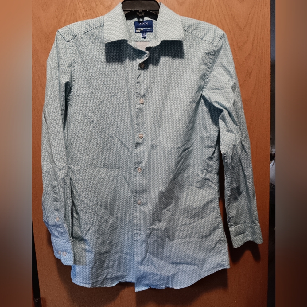 Mens Size 15.5 By 33, Apt. 9 Men's Aqua Patterned Button Down Shirt
